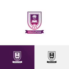 Education Emblem Graduation and Books Combination Logo Template For Course School with Elegant Style with Purple Gradient Color