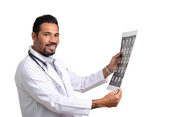 doctor holds a CT scan