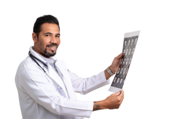 doctor holds a CT scan