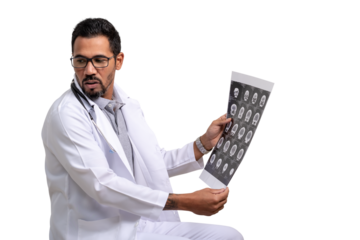 doctor holds a CT scan