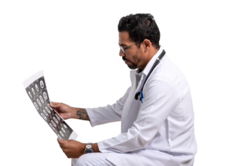 doctor holds a CT scan