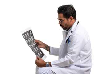 doctor holds a CT scan