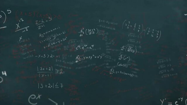 Animation of multicolored mathematical equations floating over abstract background