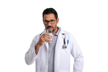 doctor, nutritionist, man holds apple, smiling at the camera. healthy eating, correct nutrition concept