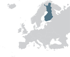 Blue Map of Finland within gray map of European continent
