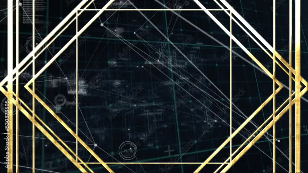 Poster animation of infographic interface with abstract pattern and dots interconnecting with lines