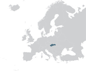 Blue Map of Slovakia within gray map of European continent