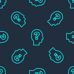 Green line Worker icon isolated seamless pattern on blue background. Business avatar symbol user profile icon. Male user sign. Vector