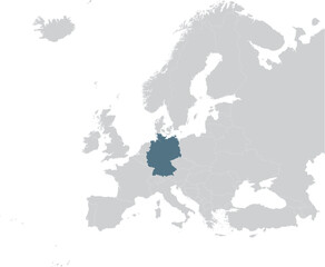 Blue Map of Germany within gray map of European continent
