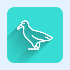White line Albatross icon isolated with long shadow background. Green square button. Vector