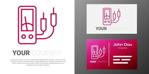Logotype line Ampere meter, multimeter, voltmeter icon isolated on white background. Instruments for measurement of electric current. Logo design template element. Vector