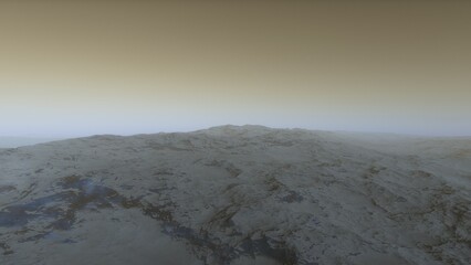 Mars like red planet, with arid landscape, rocky hills and mountains, for space exploration and science fiction backgrounds.
