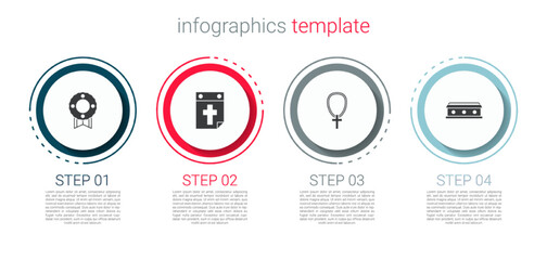 Set Memorial wreath, Calendar death, Christian cross on chain and Coffin with. Business infographic template. Vector