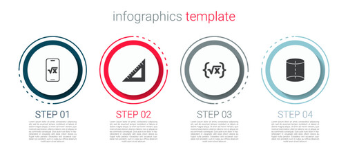 Set Square root of x glyph, Triangular ruler, and Geometric figure. Business infographic template. Vector