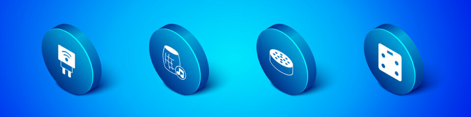 Set Isometric Smart electric plug, Water sensor, bathroom scales and Voice assistant icon. Vector