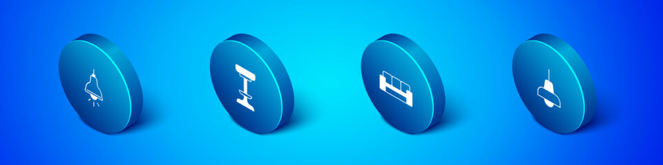Set Isometric Lamp hanging, Sofa, and Chair icon. Vector