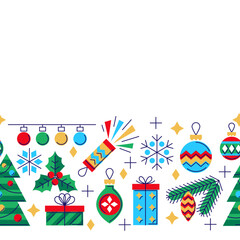 Merry Christmas and Happy New Year seamless pattern. Holiday winter seasonal objects.