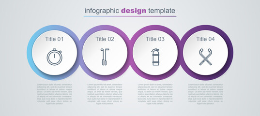 Set line Stopwatch, Golf club, Aqualung and Ice hockey sticks. Business infographic template. Vector