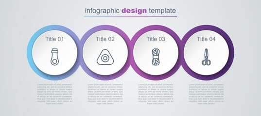 Set line Zipper, Sewing chalk, Yarn and Scissors. Business infographic template. Vector
