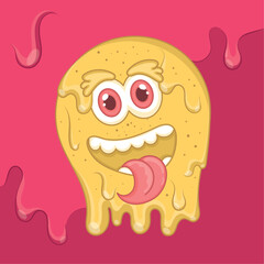 Isolated cute yellow monster with slime body and tongue out Vector