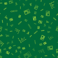 Set line Paint brush, Graph, schedule, chart, diagram and Computer monitor on seamless pattern. Vector