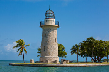 Historic, iconic Boca Chita lighthouse at the entrance to Boca Chita Key Harbor at Biscayne...