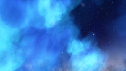 Cosmic background with a blue purple nebula and stars
