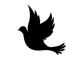 Dove silhouette black flying bird isolated on white background. Pigeon flat design simple style vector illustration.