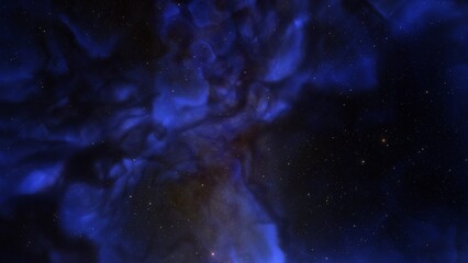 Cosmic background with a blue purple nebula and stars
