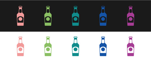 Set Beer bottle icon isolated on black and white background. Vector