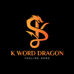 K Dragon Logo, Dragon Head - Dragon with K Logo. Dragon Gradient color icon 