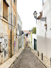 narrow street in the town, Lisbon Portugal  