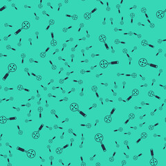 Black Spatula icon isolated seamless pattern on green background. Kitchen spatula icon. BBQ spatula sign. Barbecue and grill tool. Vector