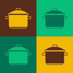 Pop art Cooking pot icon isolated on color background. Boil or stew food symbol. Vector