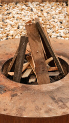 Picnic fire, wooden planks