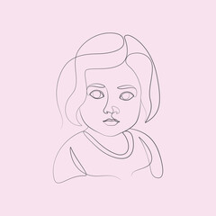 Baby cute girl children small girl elegant one line art style vector lined illustration