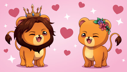 Birthday lion invitation love couple