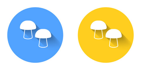 Obraz premium White Mushroom icon isolated with long shadow background. Circle button. Vector