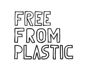 Free from plastic lettering for package paper design. Zero waste concept. Plastic pollution sticker label.