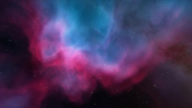 Flight through the galaxy, through the stars of the nebula in space. Colorful space background
