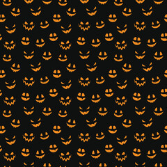 Funny Halloween texture with funny pumpkin face. Seamless pattern. Vector