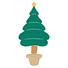 Isolated cute sticker of a christmas tree icon Vector
