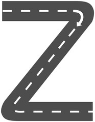 Fototapeta premium Letter Z, Road & Street Alphabet letter. travel concept, png.