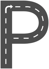 Letter P, Road & Street Alphabet letter. travel concept, png.