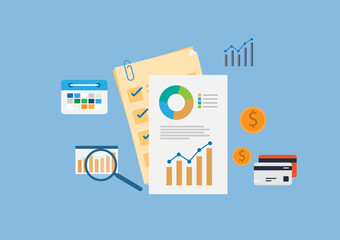 vector illustration flat design long term investment, success takes time, growth profit, financial investing, money management, investment planning, data stock analysis