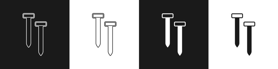 Set Metallic nails icon isolated on black and white background. Vector