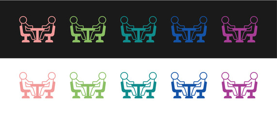 Set Meeting icon isolated on black and white background. Business team meeting, discussion concept, analysis, content strategy. Presentation conference. Vector