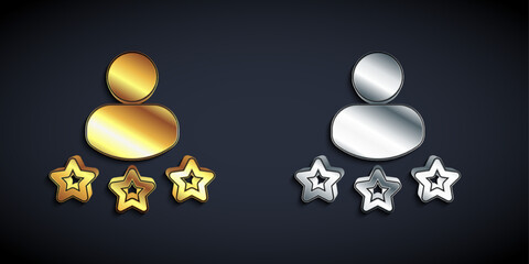 Gold and silver Consumer or customer product rating icon isolated on black background. Long shadow style. Vector