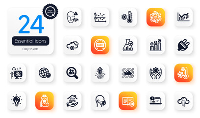 Set of Science flat icons. Employee hand, Stress grows and Financial diagram elements for web application. Freezing, Internet book, Graph chart icons. Stay home, Chemistry lab. Vector