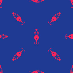 Red Fishing lure icon isolated seamless pattern on blue background. Fishing tackle. Vector
